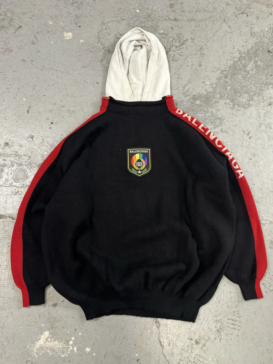 Balenciaga Oversized Logo-Jacquard Wool Cotton Jersey Hoodie