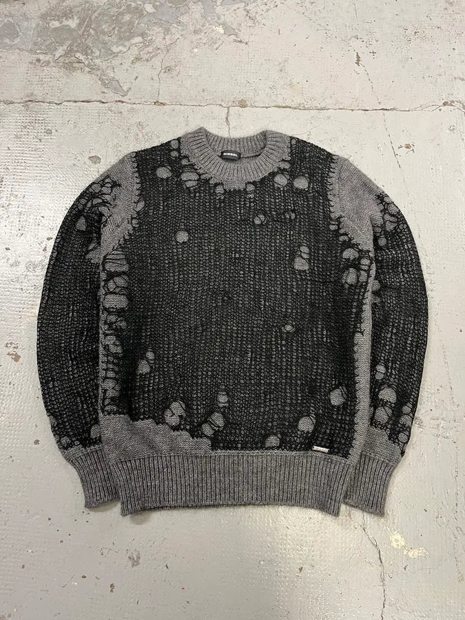 Diesel Grey & Black Distressed Spider Web Knit Sweater – Dolce