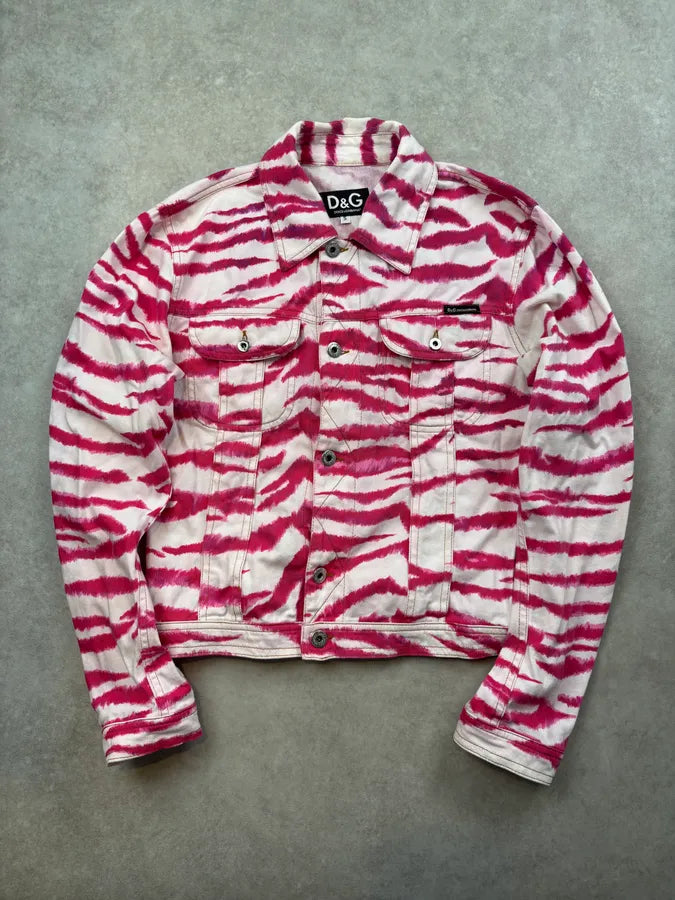 D&G Dolce & Gabbana ドルガバ　ロゴデニムジャケット ピンクM 2000s Dolce & Gabbana Fuchsia Cotton Zebra Striped Denim Jacket