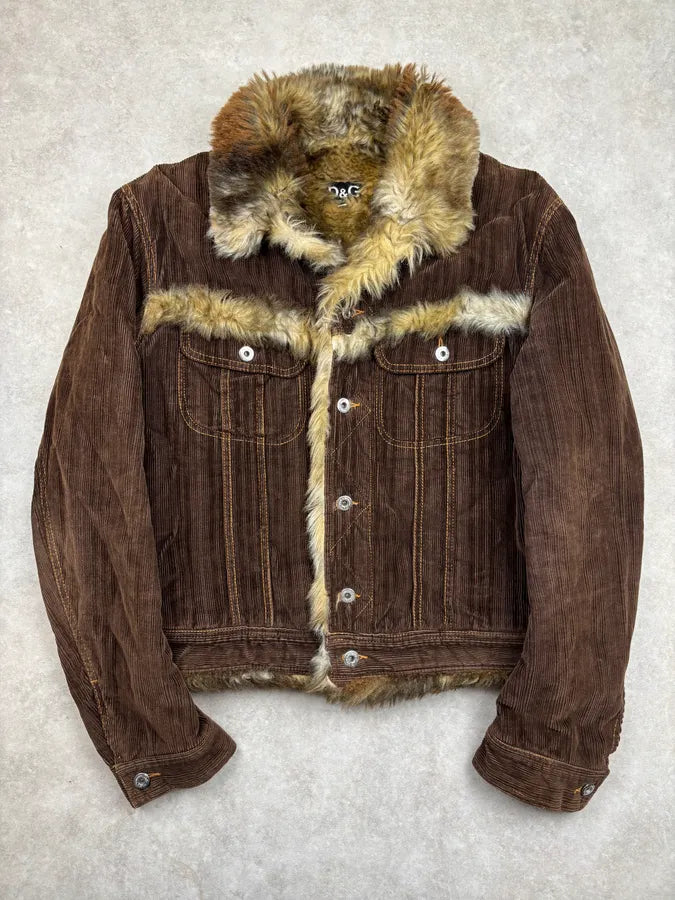 AW2001 Dolce & Gabbana Brown Faux Fur Corduroy Jacket – Dolce Vita Hub