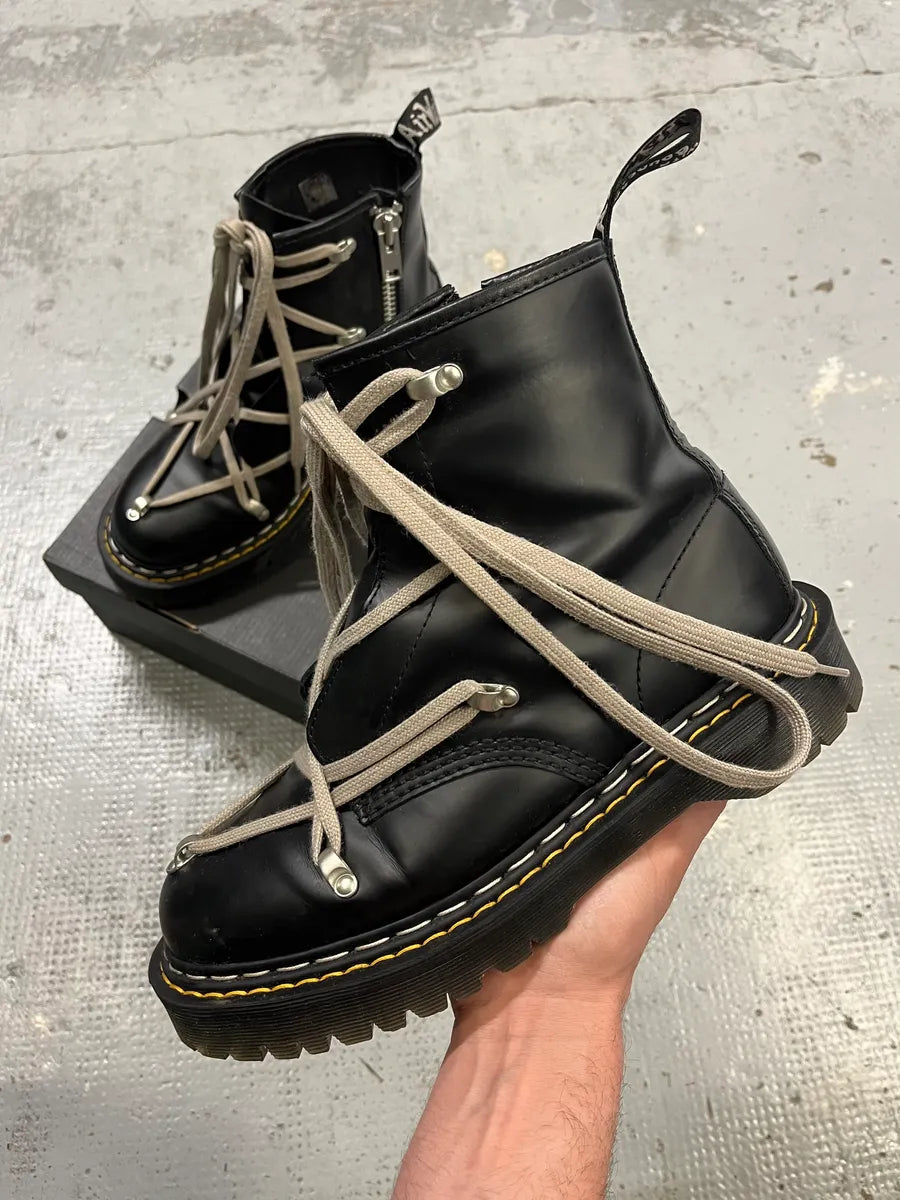 Dr Martens Rick Owens Megalaced Black Leather Combat Boots – Dolce