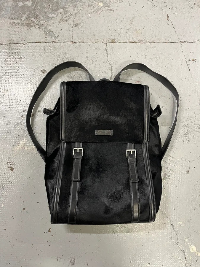 Emporio Armani Black Pony Hair Leather Backpack
