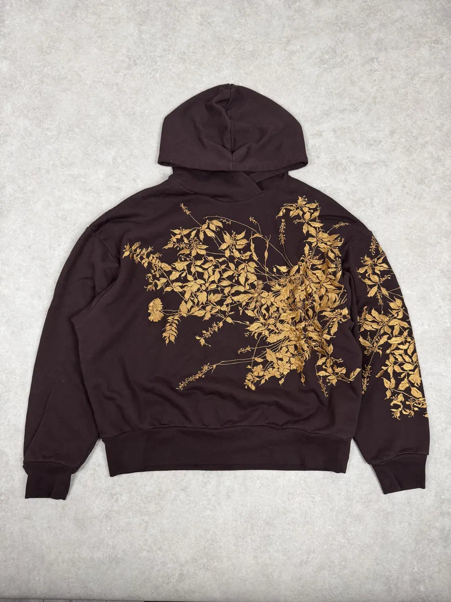 FW2020 Dries Van Noten Aubergine Purple Floral Embroidered Hoodie