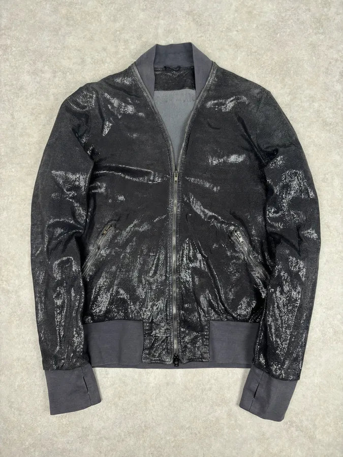 Giorgio Brato Silver Sequin Embellished Leather Bomber Jacket