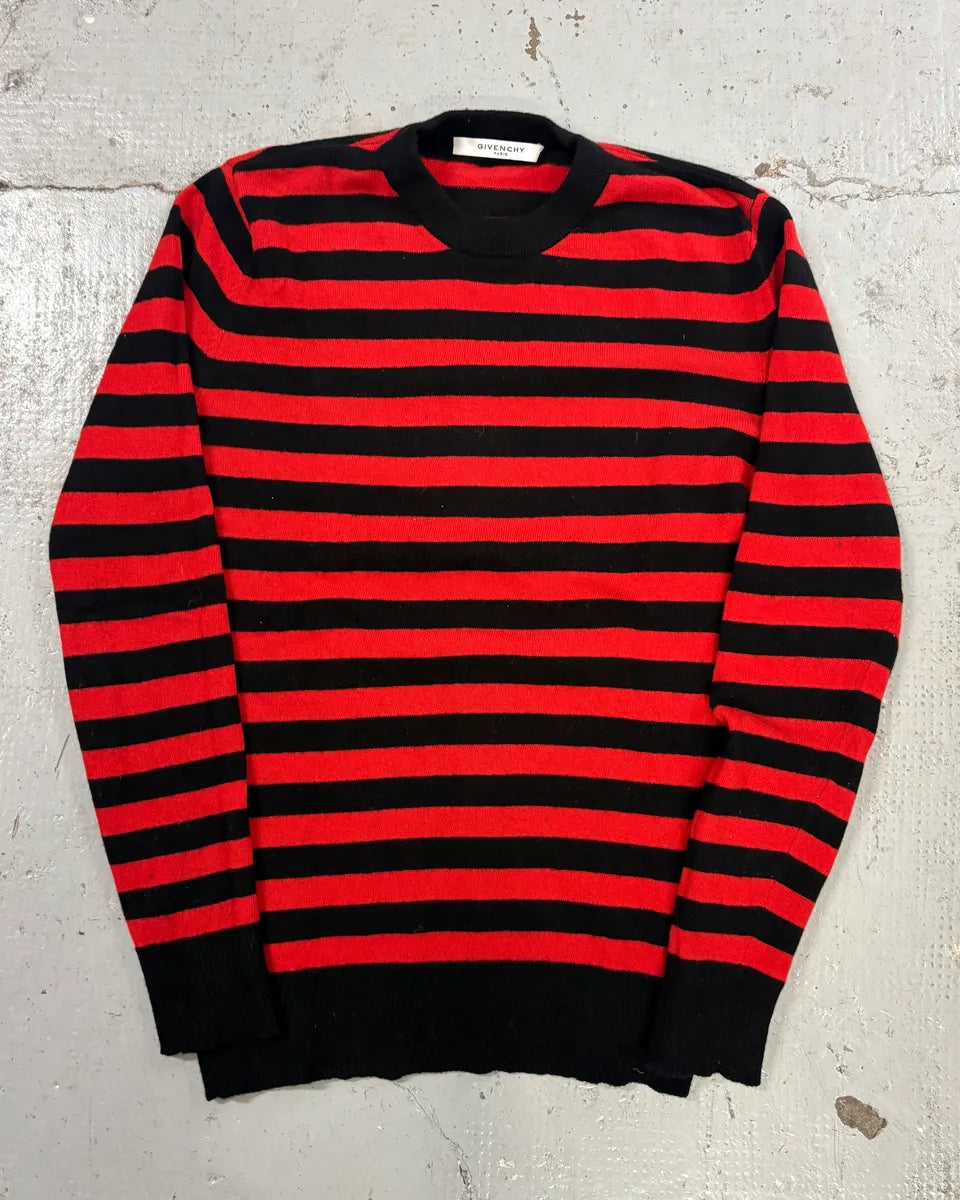 AW2017 Givenchy Red Black Striped Cotton Sweater by Riccardo Tisci