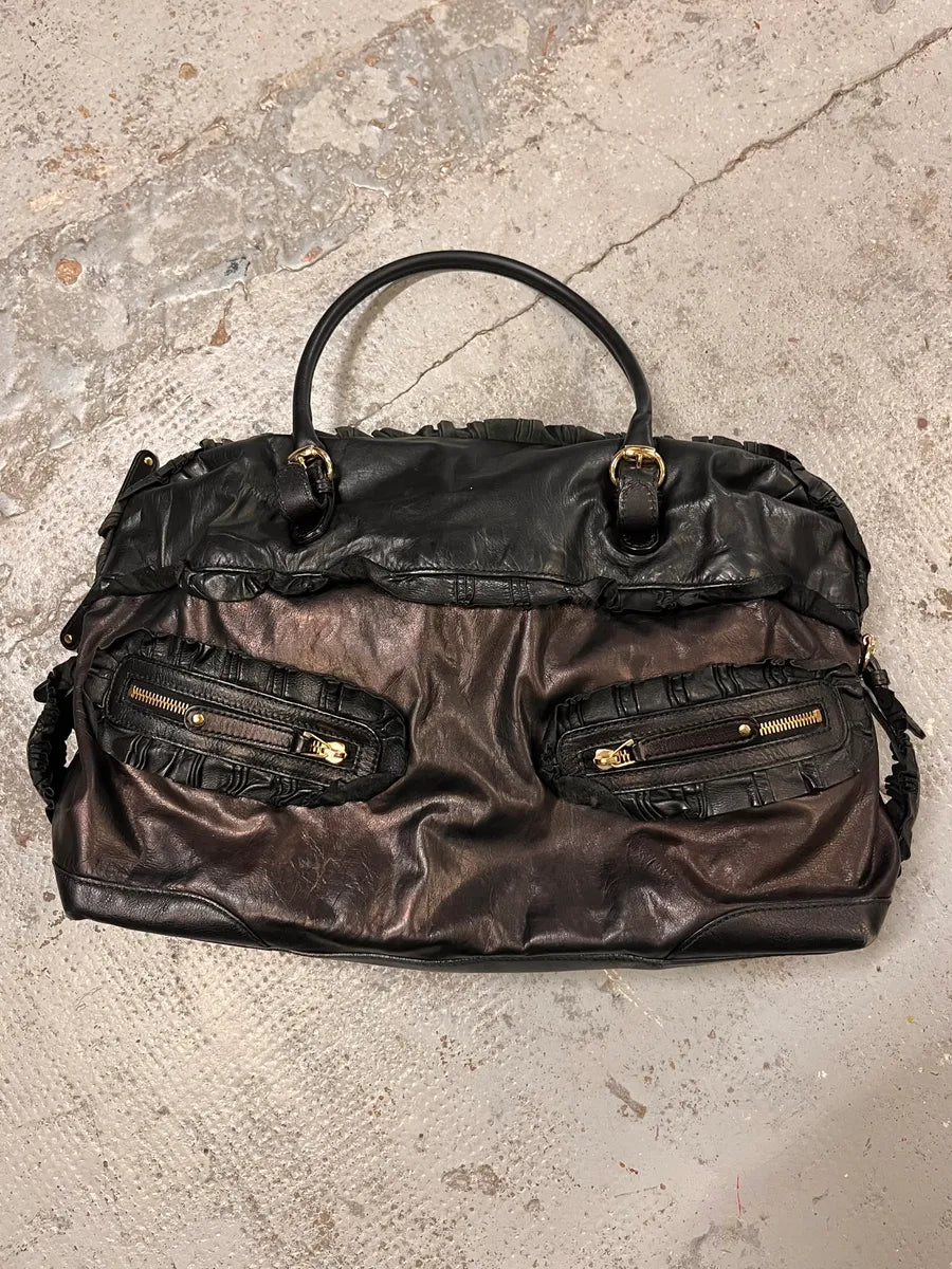 Gucci Black Bronze Leather Sabrina Multi-Pocket Handle Bag – Dolce