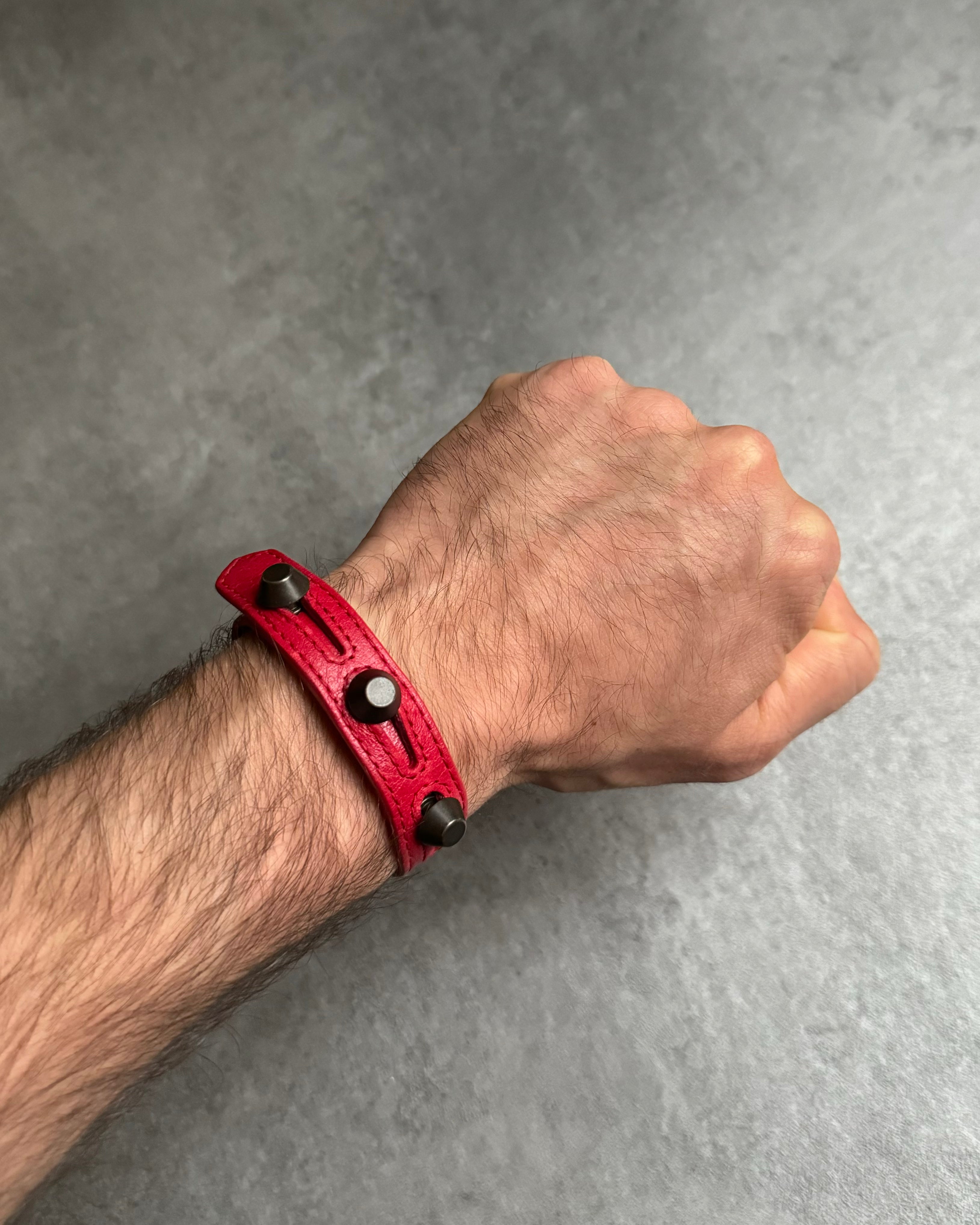 Balenciaga Silver Hardware Red Leather Arena Giant Triple  Balenciaga Red wrap bracelet display picture 1