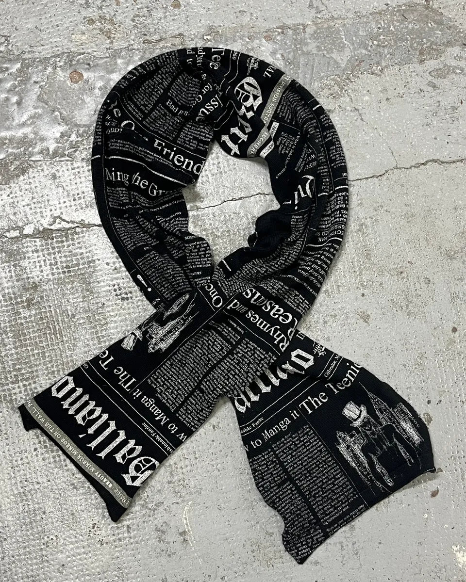 John Galliano Black Wool Scarf Newspaper Print – Dolce Vita Hub