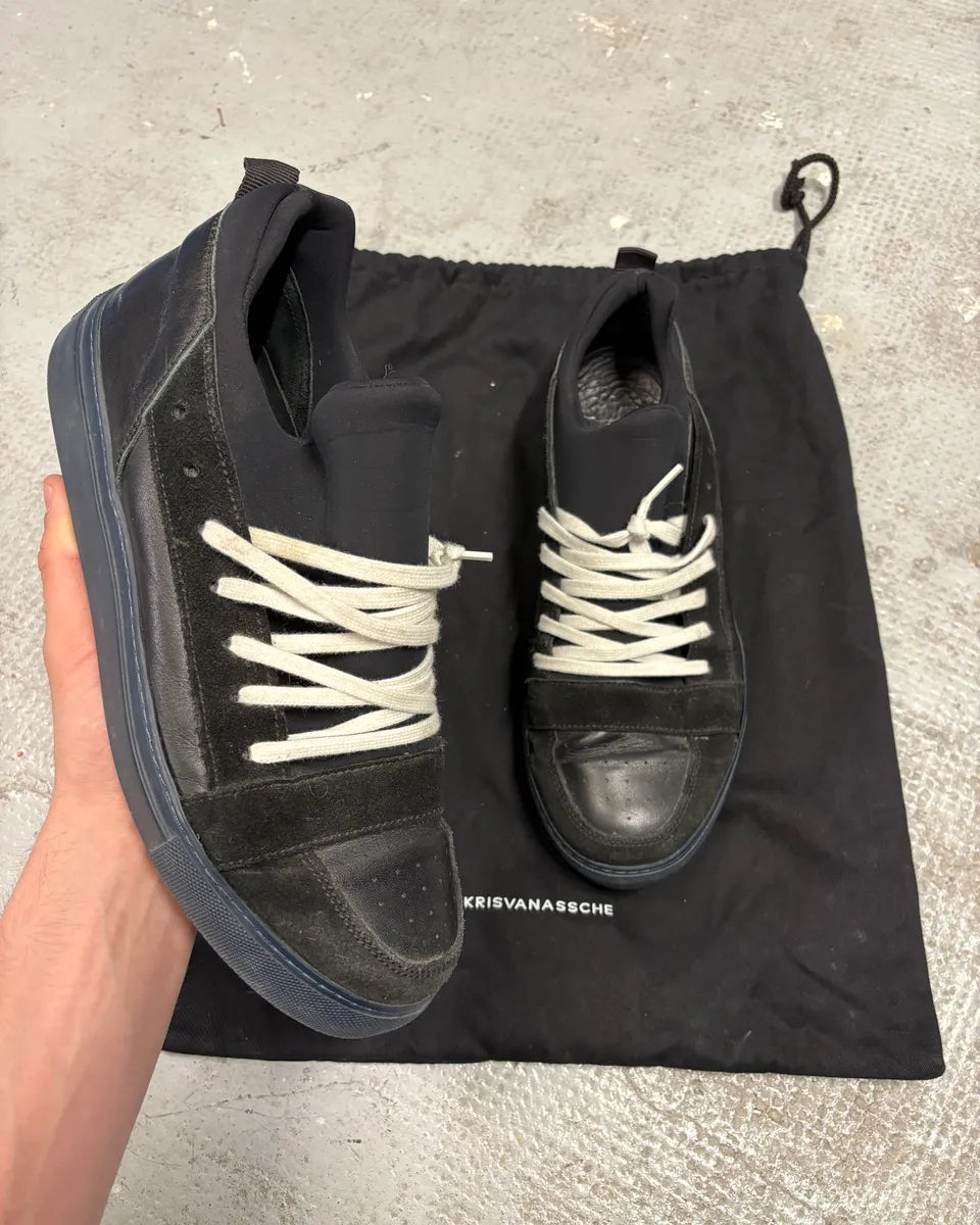 Kris Van Assche Black Suede Leather Laced Low Sneakers – Dolce