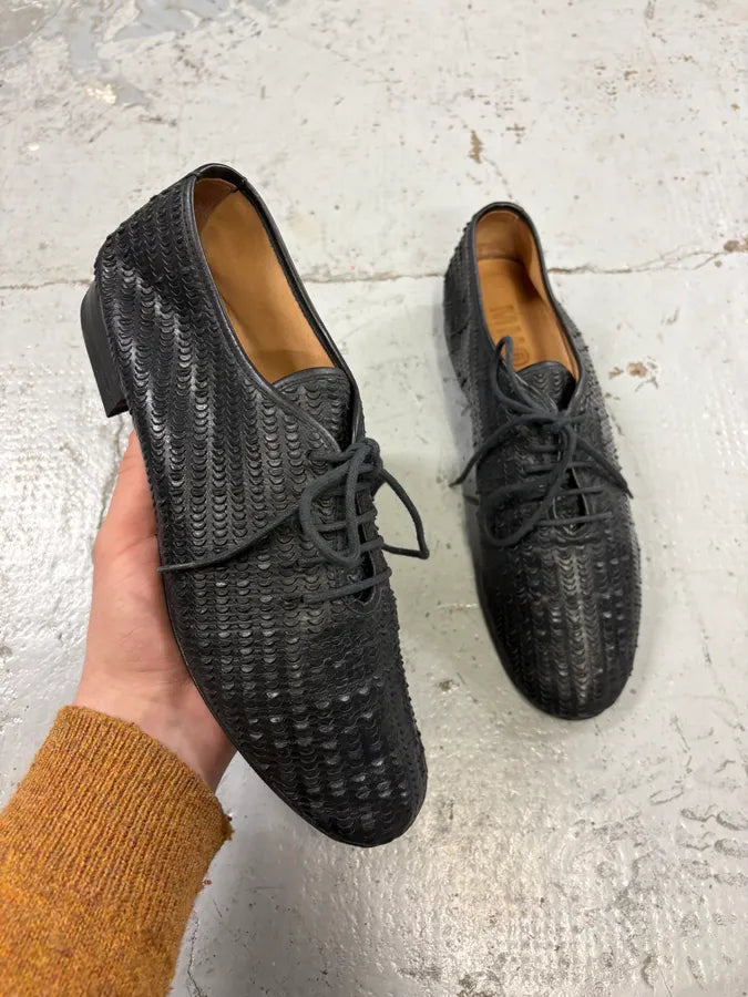 MM6 Maison Margiela Black Textured Oxford Leather Shoes – Dolce
