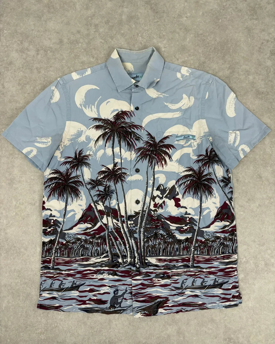 SS2014 Prada Light Blue Cotton Hawaiian Print Shirt – Dolce Vita Hub SS2014 Prada Light Blue Cotton Hawaiian Print Shirt – Dolce Vita Hub