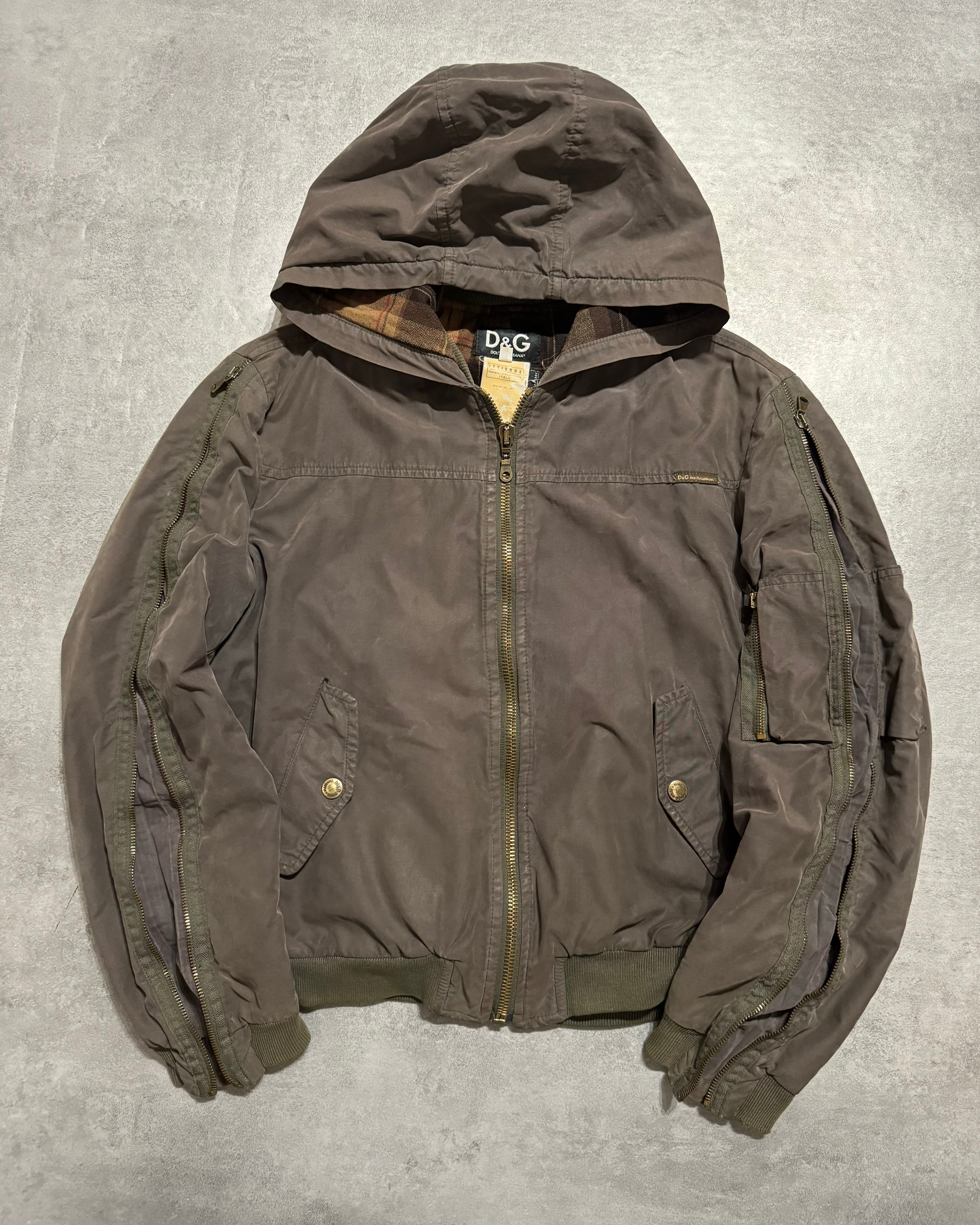 AW2003 Dolce & Gabbana Full Zipped Sleeves Hooded Grey Bomber 