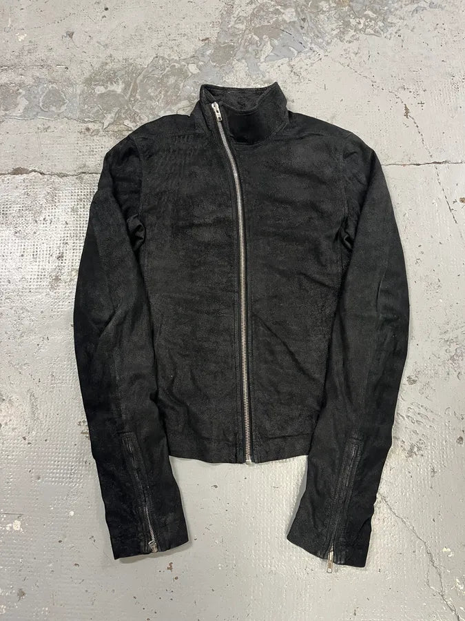 Rick Owens Asymmetrical Zip Black Raw Leather Jacket – Dolce Vita Hub