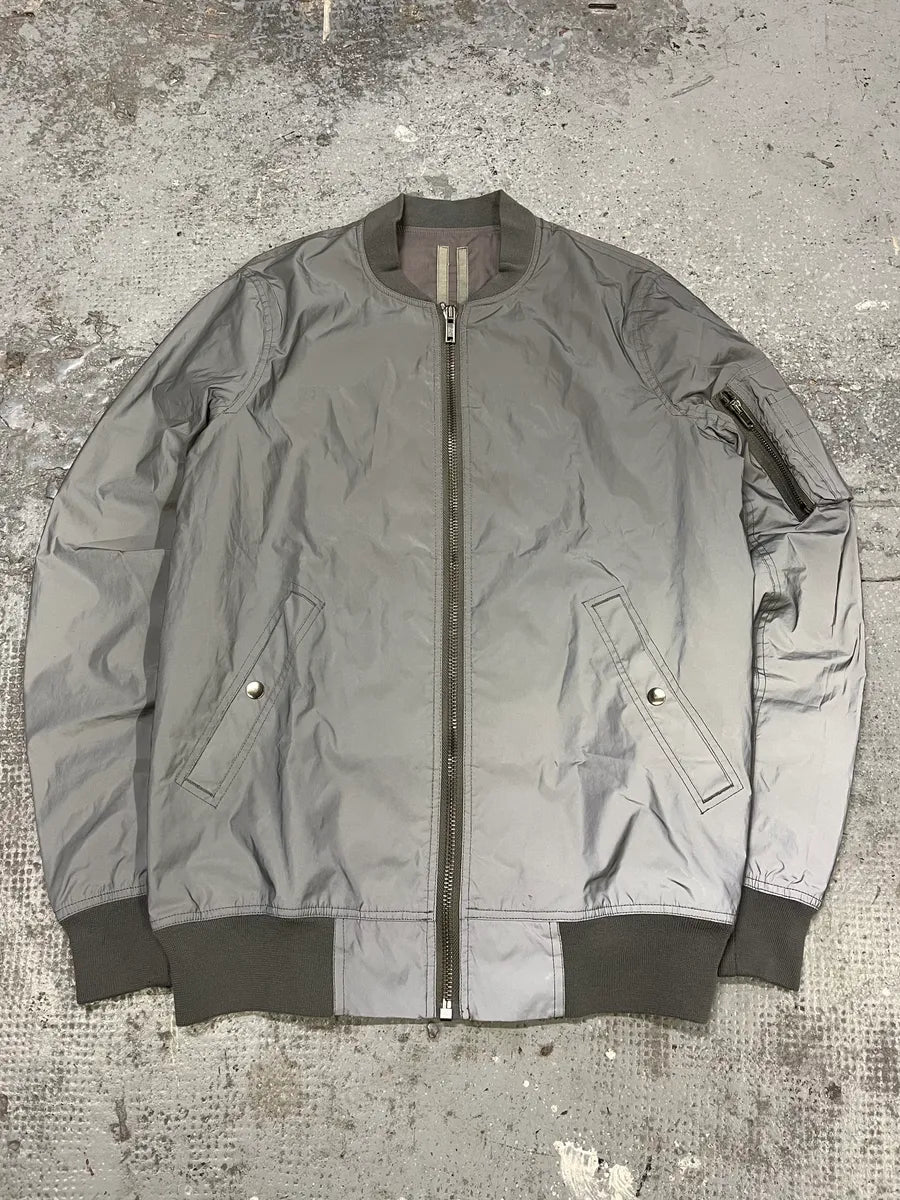 Rick Owens Grey Reflective Nylon Bomber Jacket – Dolce Vita Hub