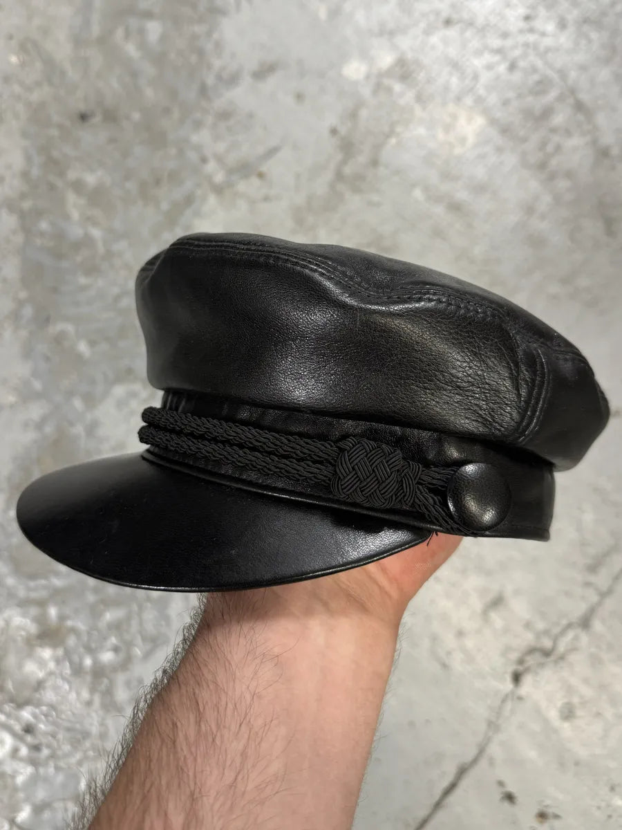 Saint Laurent Black Leather Newsboy Cap – Dolce Vita Hub