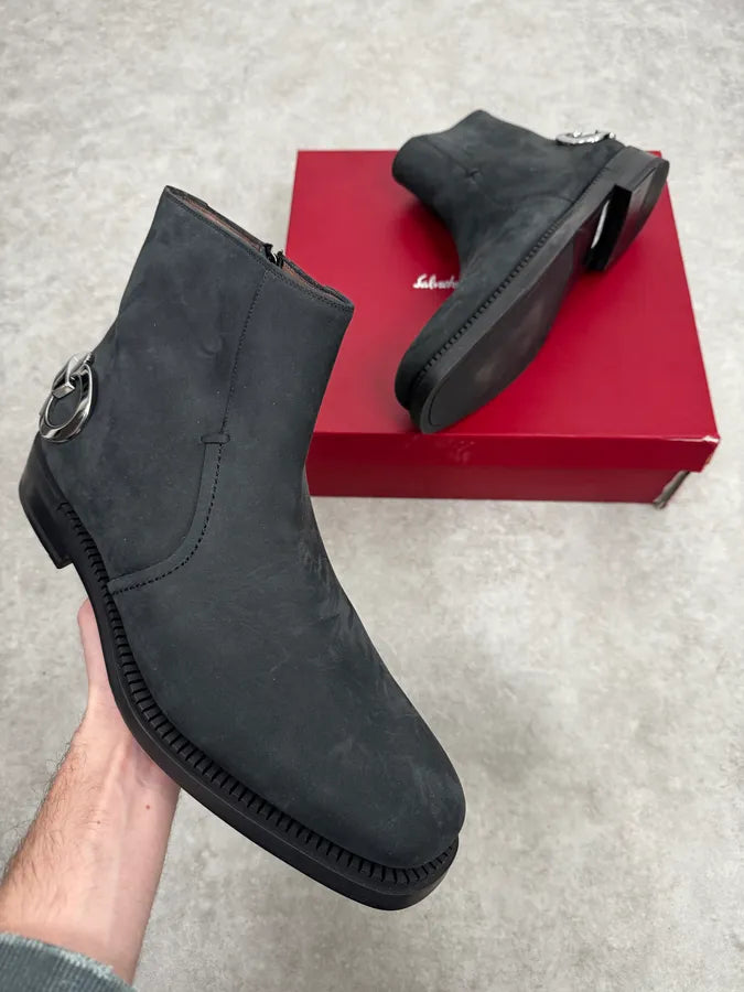 Salvatore Ferragamo Dark Grey Classy Chelsea Leather Boots  display picture 1