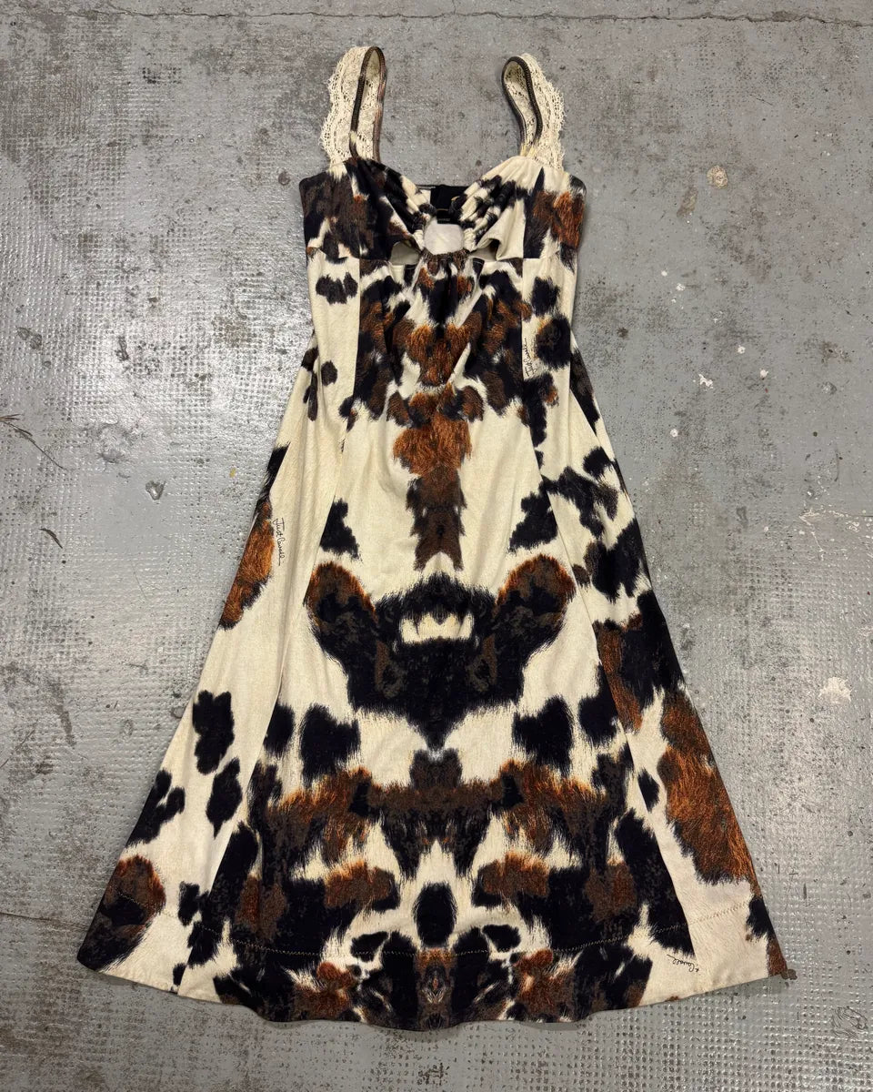SS2004 Cavalli Cowprint Effect White & Brown Dress Dolce Vita Hub SS2004 Cavalli Cowprint Effect White & Brown Dress Dolce Vita Hub