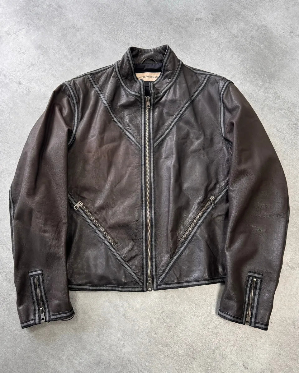 ジャケット・アウター SS2004 EMPORIO ARMANI Leather Jacket SS2004 Emporio Armani Symmetry Leather Jacket – Dolce Vita Hub