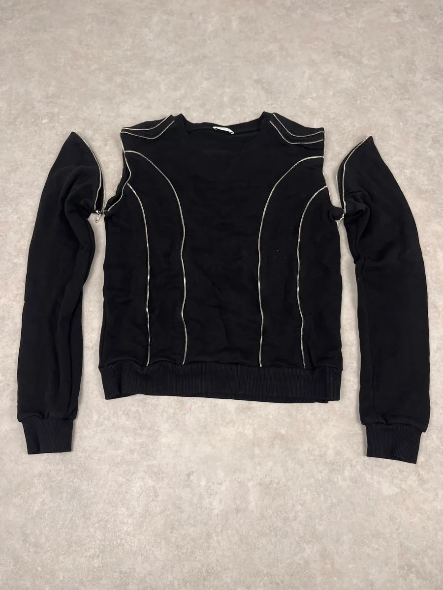 SS2015 Saint Laurent Multi Zips Black Crewneck Sweater by Hedi