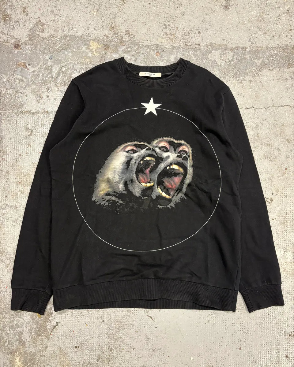 SS2016 Givenchy Black Monkeys Star Crewneck Sweater by Riccardo