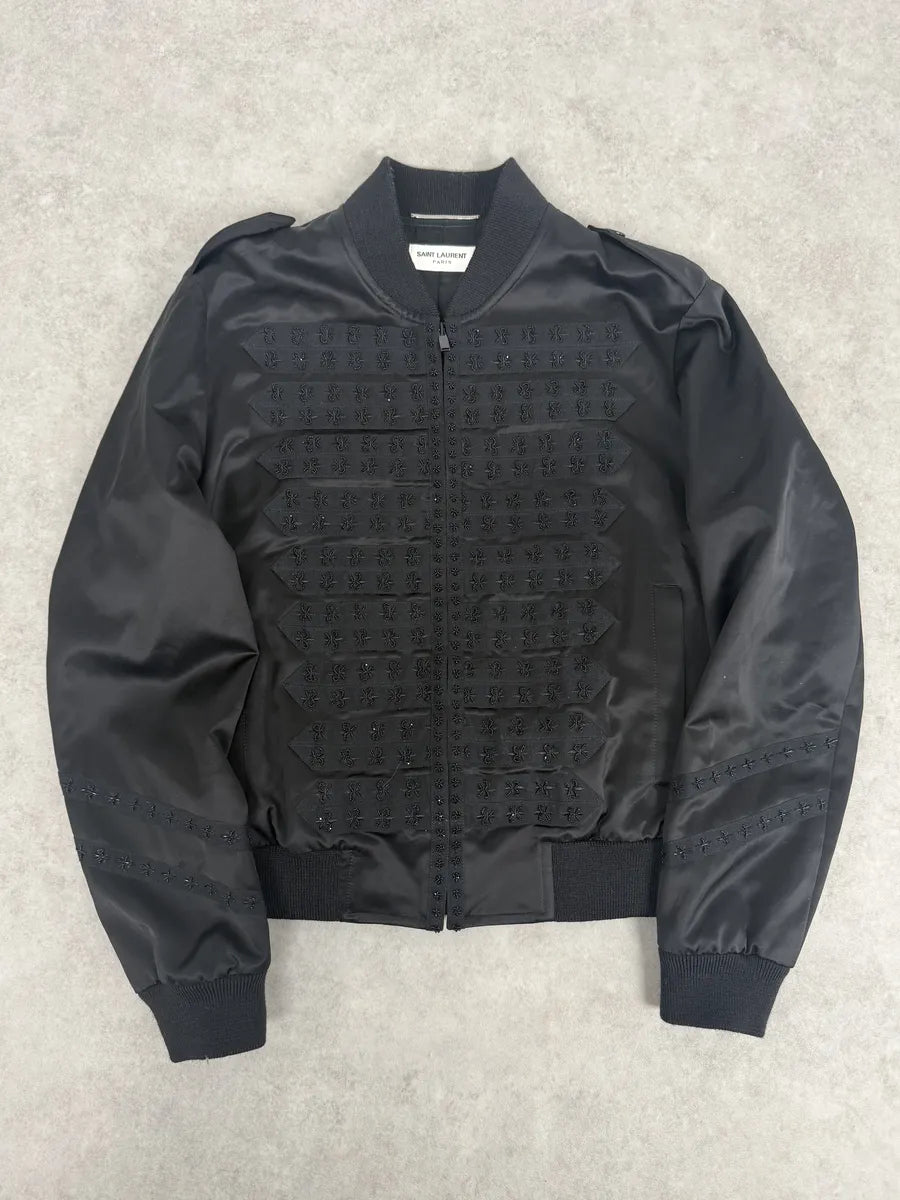 ジャケット・アウター Saint Laurent 20ss Black Officer Jacket SS2020 Saint Laurent Officer Black Satin Bomber Jacket – Dolce