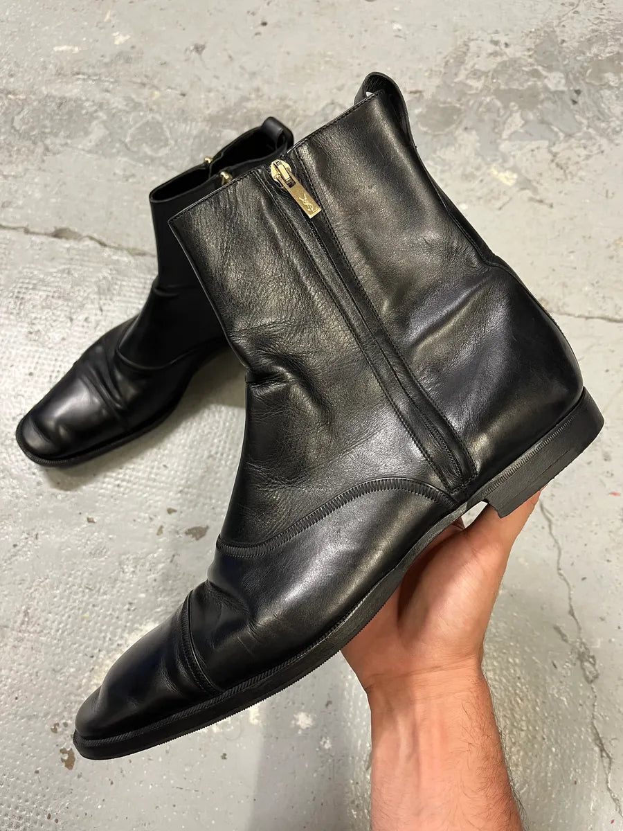 SAINT LAURENT 黒 レザー ジッパーブーツ 43 1/2 Yves Saint Laurent Zip Black Leather Boots – Dolce Vita Hub