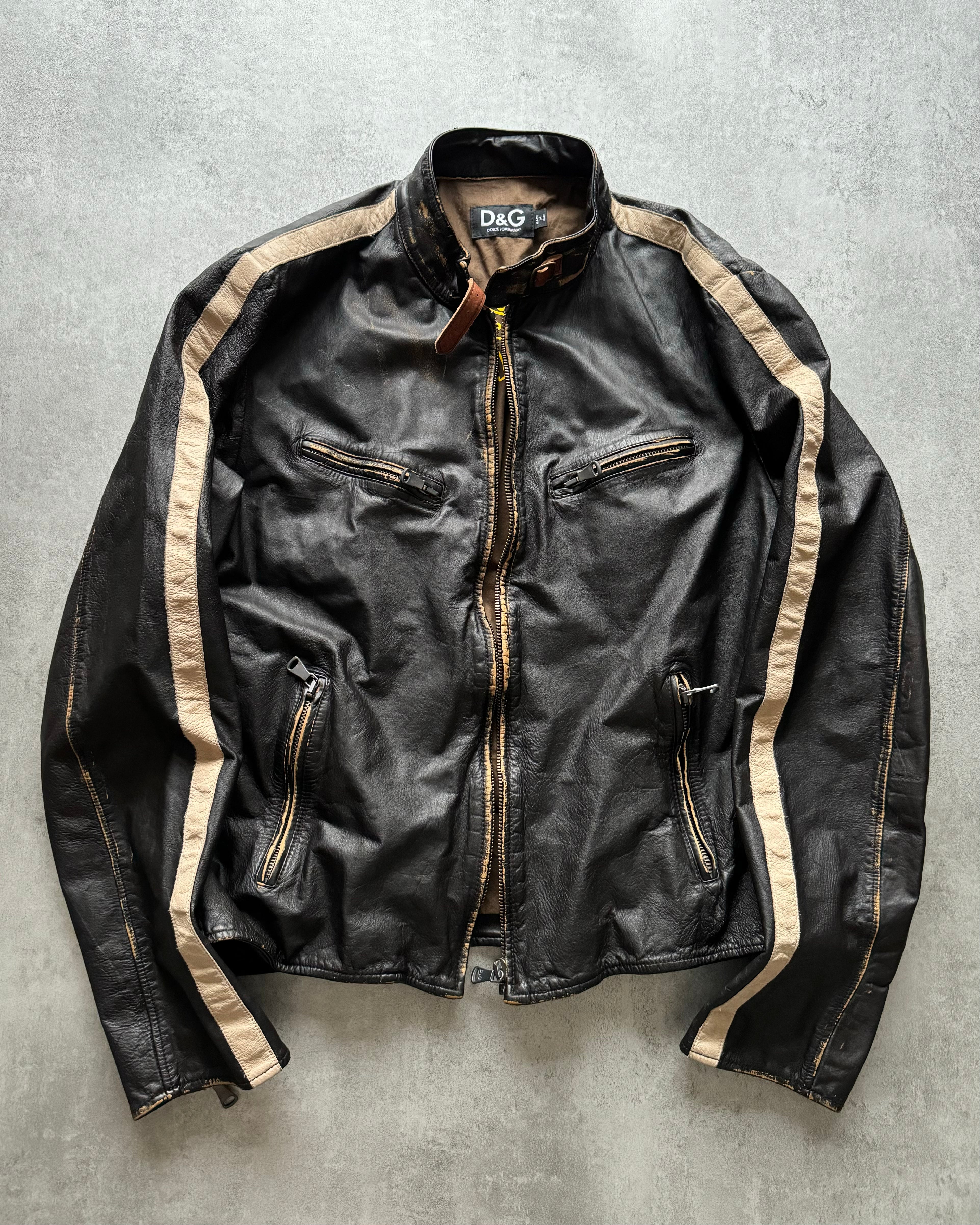 AW2003 Dolce & Gabbana Cafe Racing Plastic Dreamer Leather Jacket