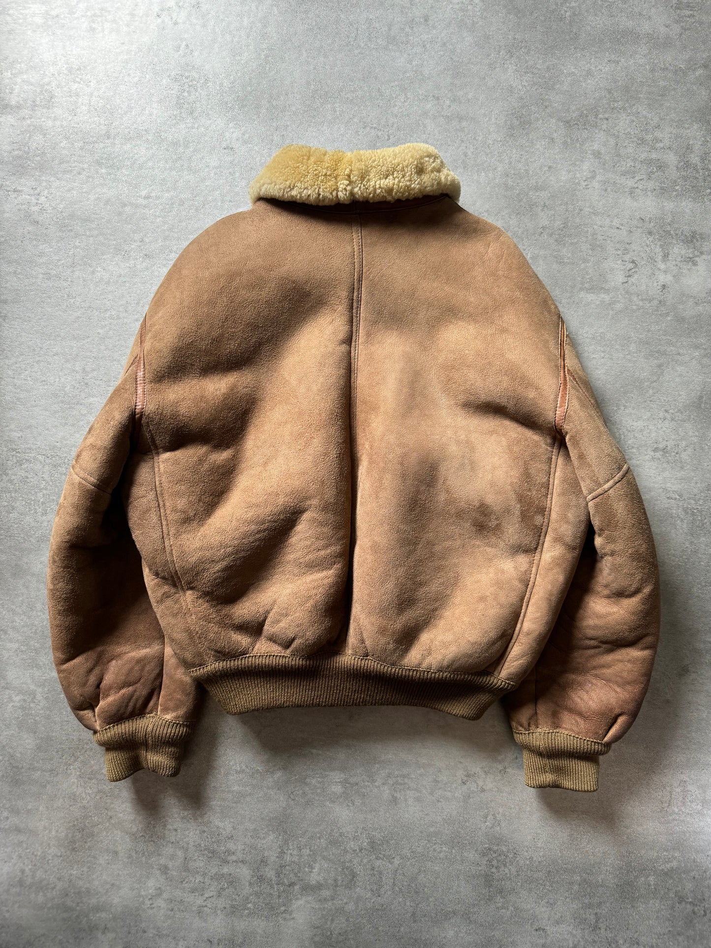 1980s Emporio Armani Camel Shearling Leather Bomber Jacket (L) - 2