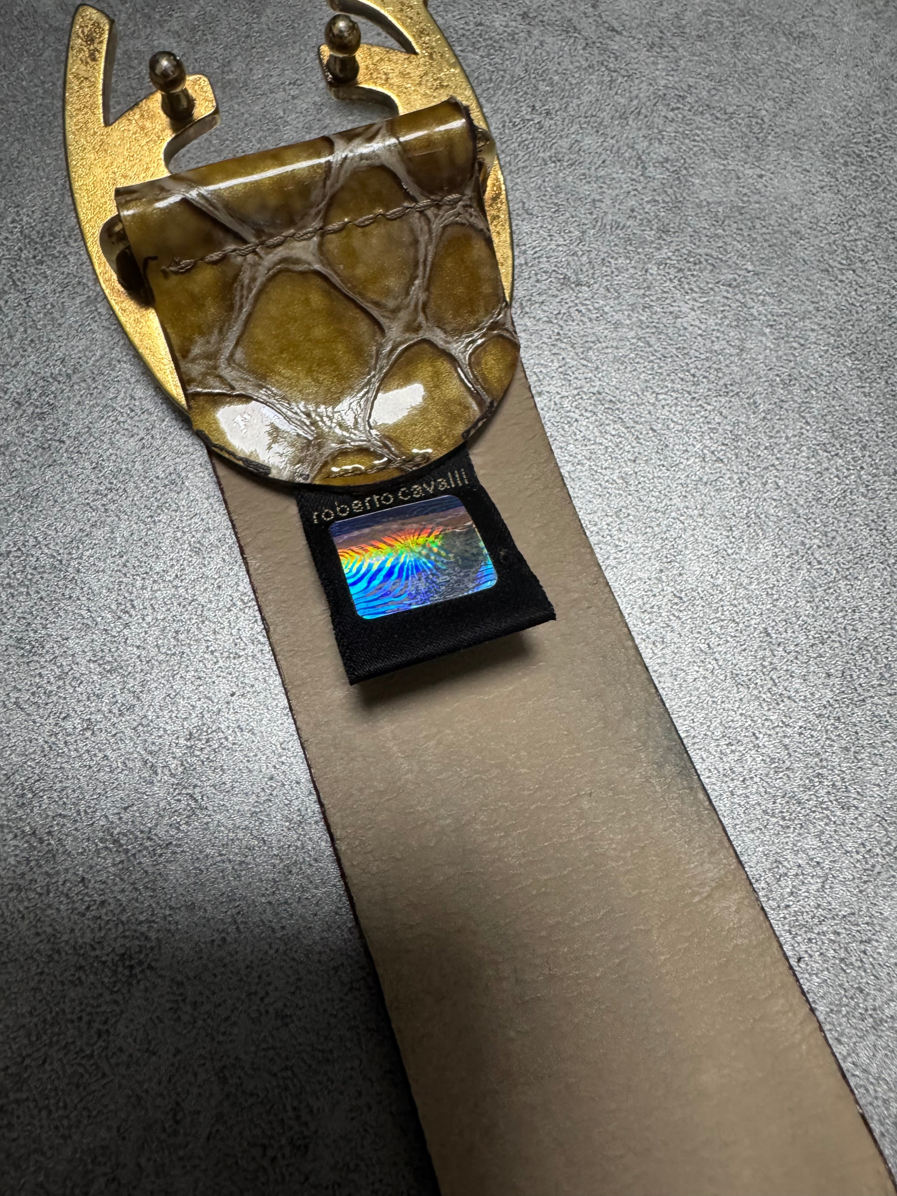 Cavalli Yellow Python Effect Leather Belt