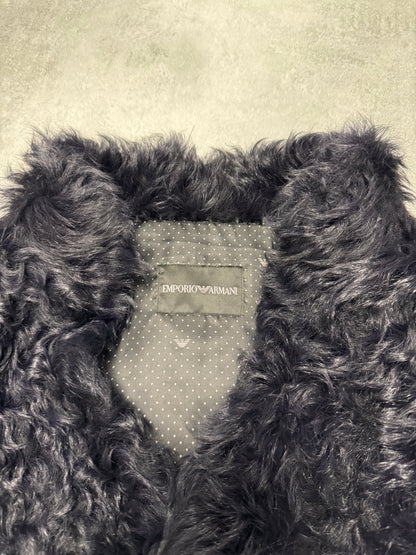 FW2013 Emporio Armani Lamb Fur Navy Grey Split Jacket (XS)