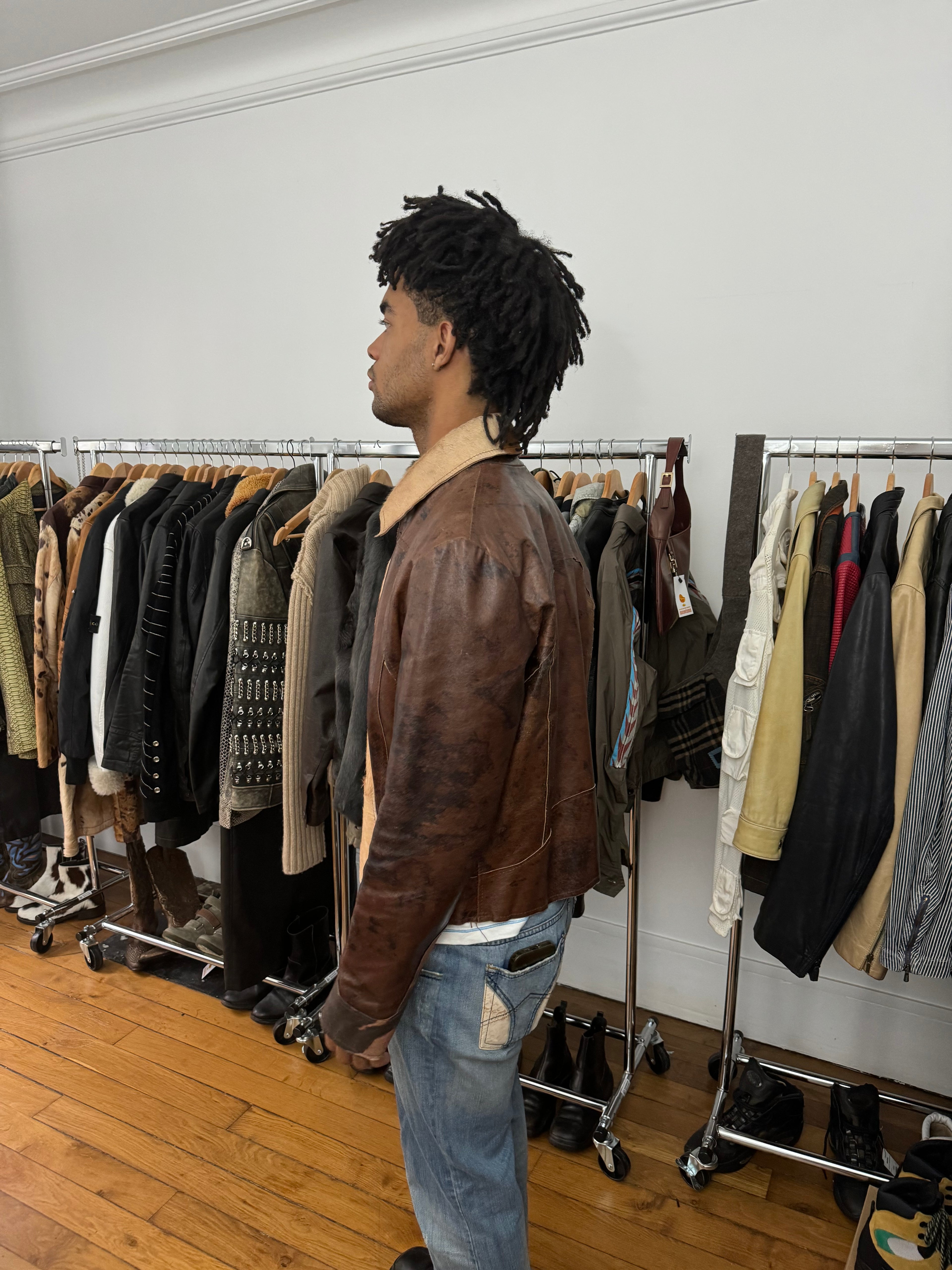 2000s Imperial Brown Fur Leather Cow Jacket