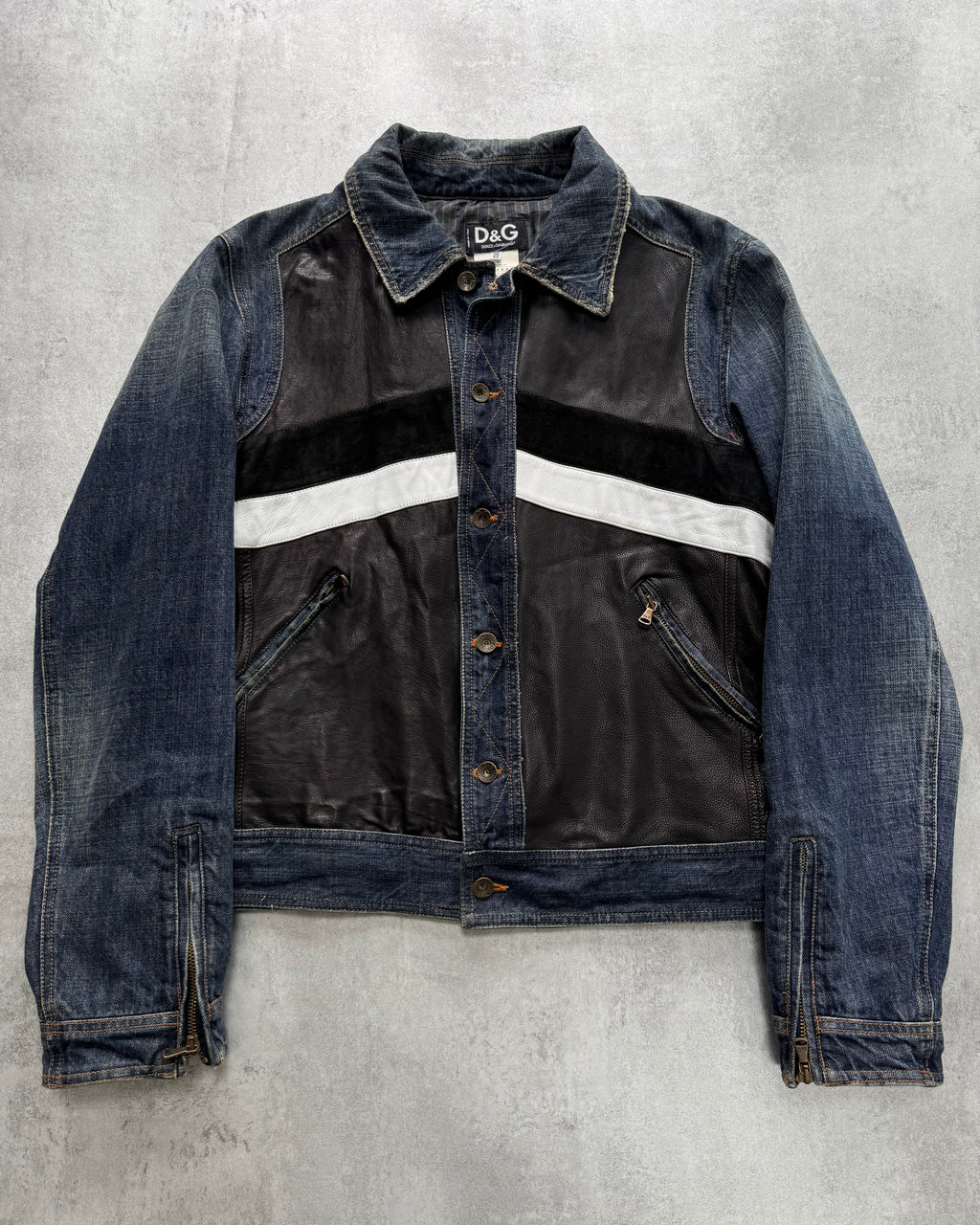 FW2005 Dolce & Gabbana Racer Hybrid Denim Leather Jacket