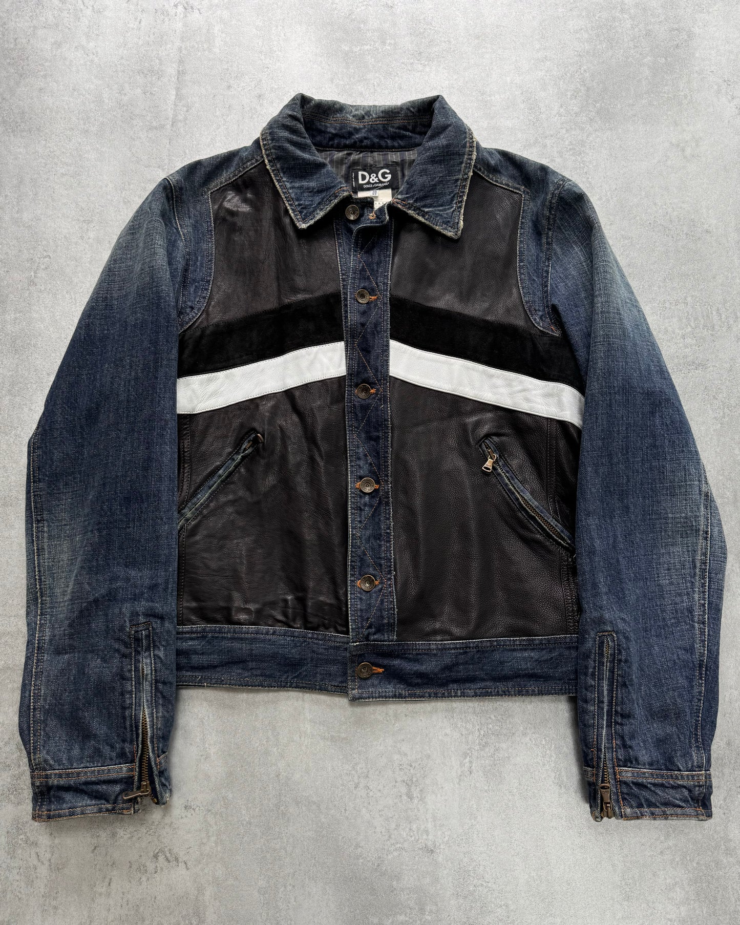 FW2005 Dolce & Gabbana Racer Hybrid Denim Leather Jacket (L)