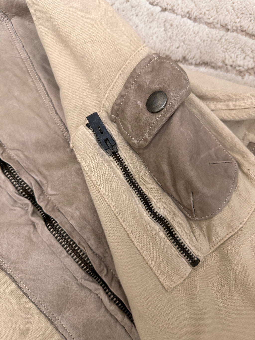 2000s Emporio Armani Paneled Stone Beige Zip-Up Sweater