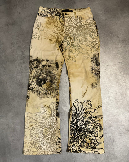 2000s Cavalli Floral Contemporary Beige Pants (S) - 1