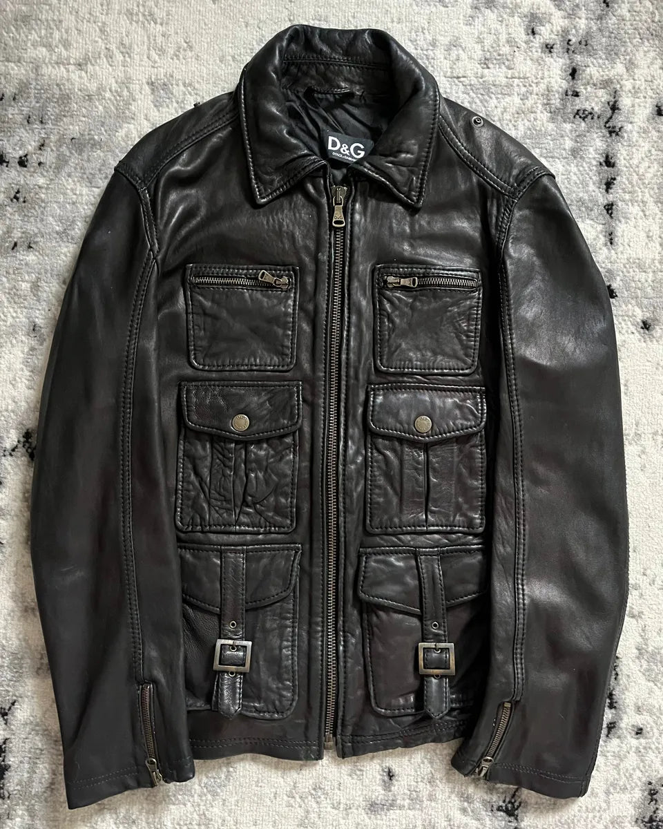 2000s Dolce & Gabbana Black Rebel Utility Leather Jacket DINbMAG 1