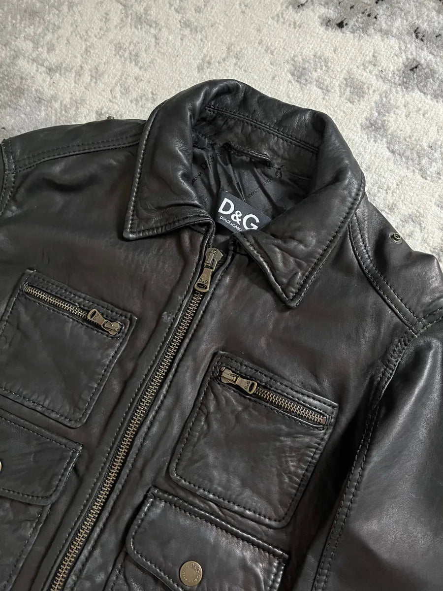 2000s Dolce & Gabbana Black Rebel Utility Leather Jacket DINbMAG 4