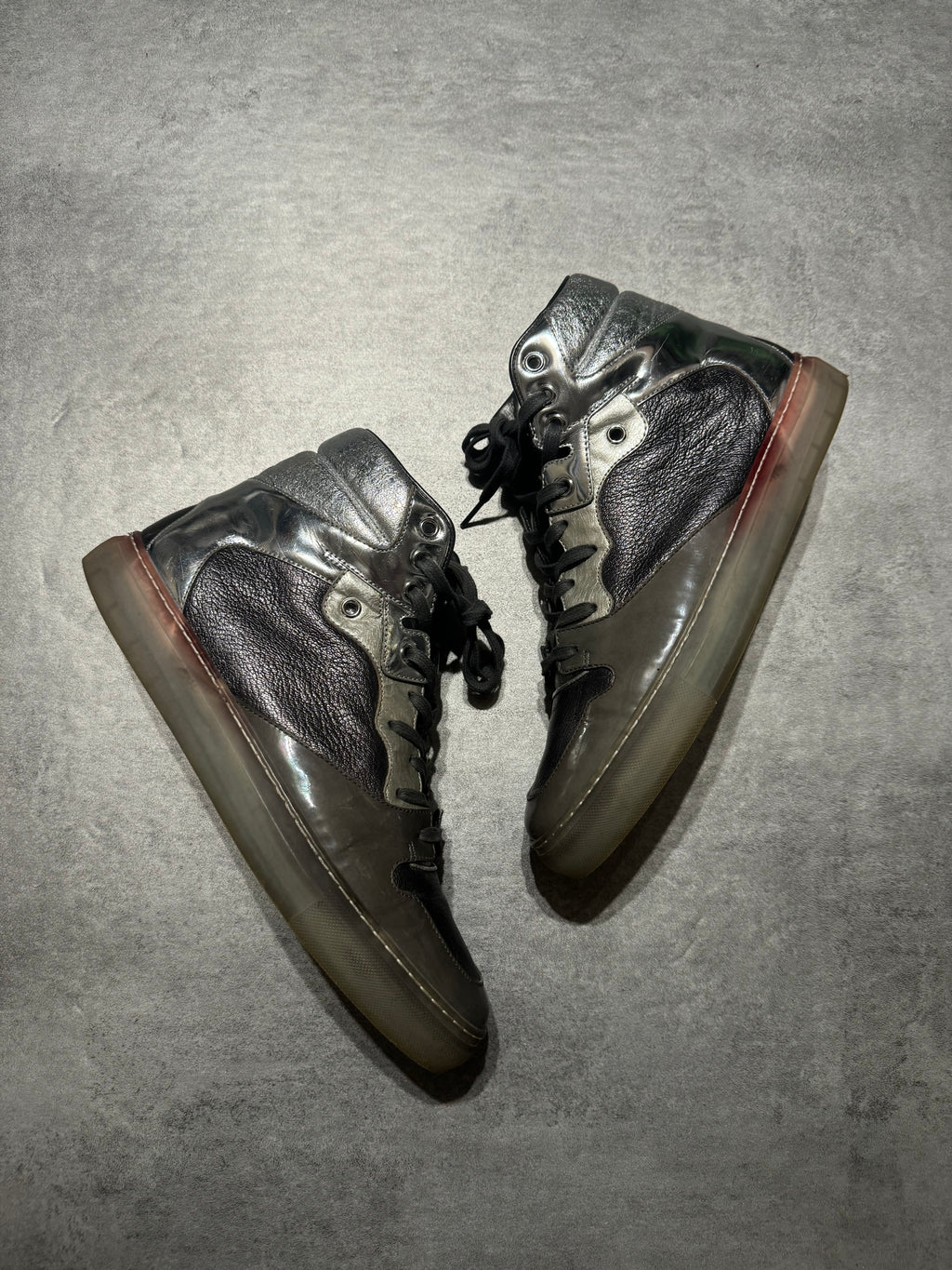Balenciaga Arena City Grey Silver High Leather Shoes (41) - 6