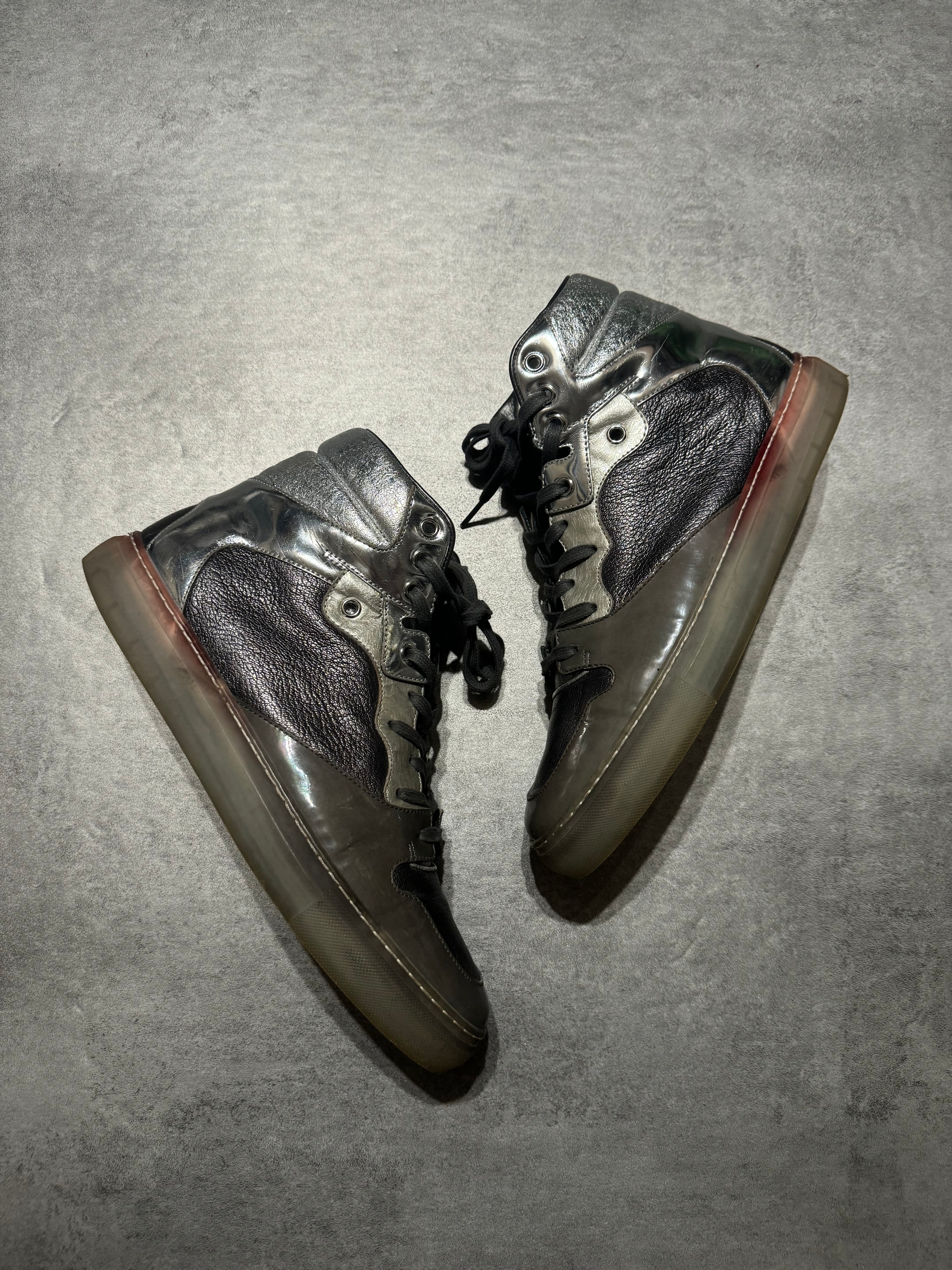 Balenciaga Arena City Grey Silver High Leather Shoes (41) - 6
