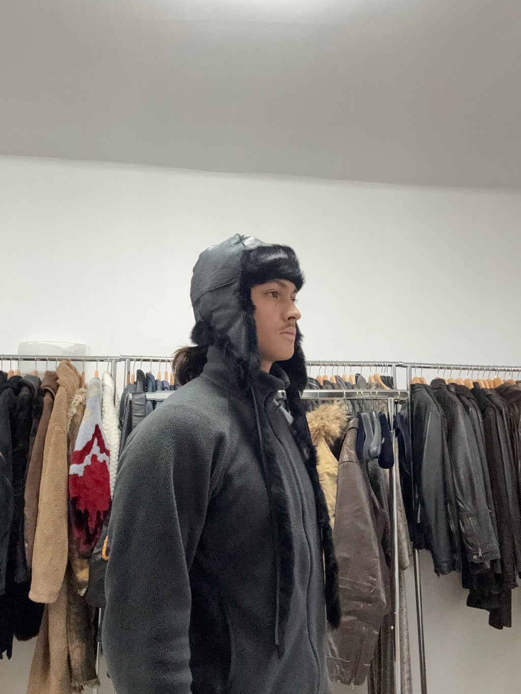 2010s Emporio Armani Black Rabbit Fur Chapka