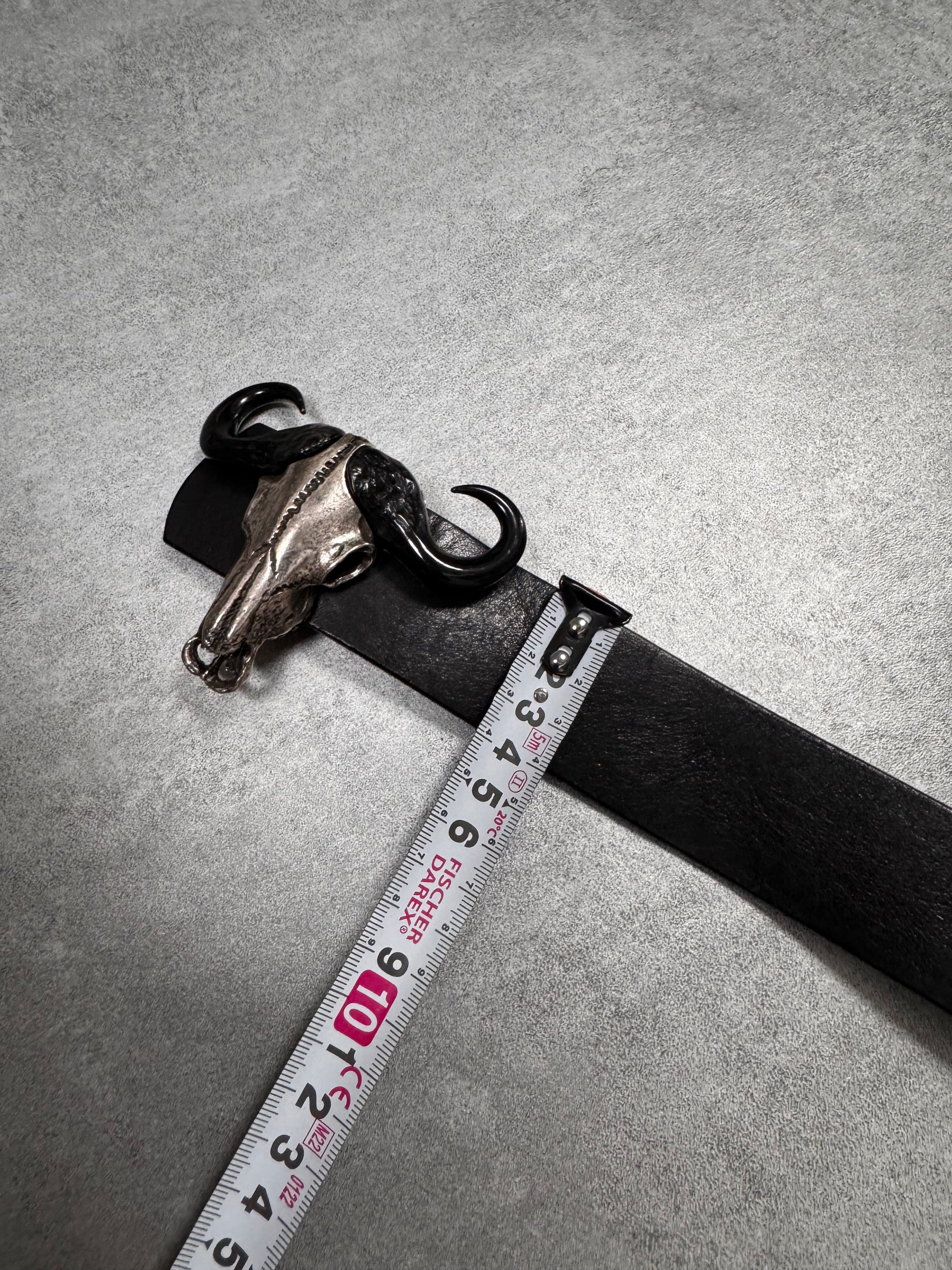 Cavalli Bull Skull Buckle Leather Belt
