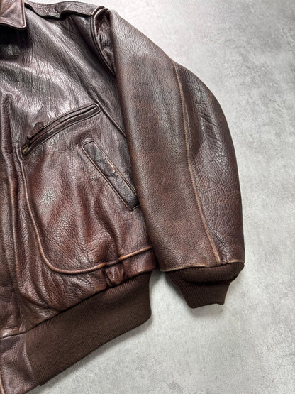 1990s Emporio Armani Brown Classic Bomber Leather Jacket (M)