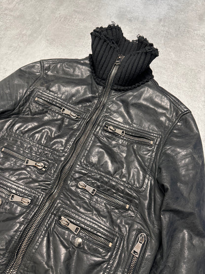 2000s Dolce & Gabbana Distressed Wool Multi Pocket Leather Jacket (M/L)