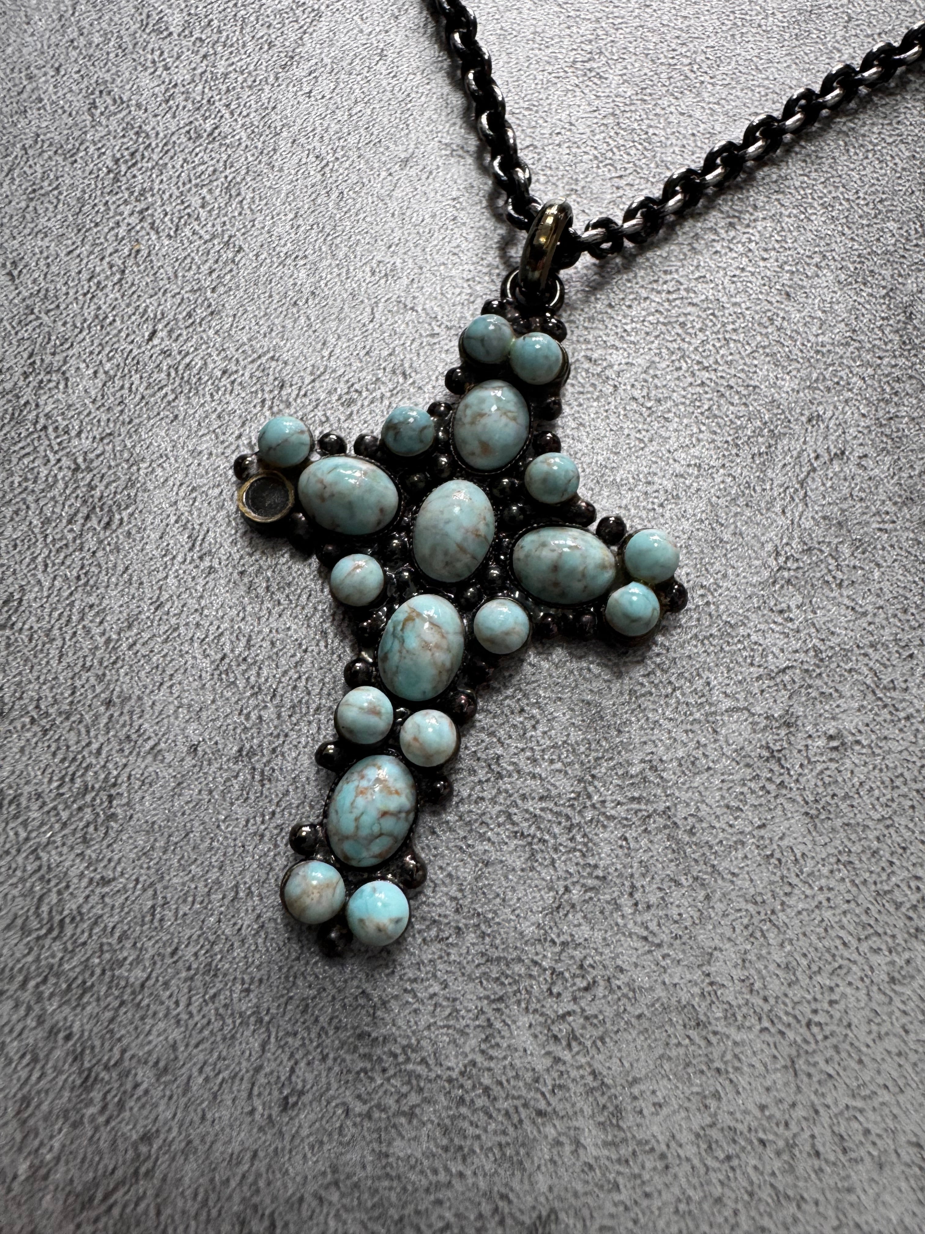 Dolce & Gabbana Water Green Onyx Cross Black Necklace
