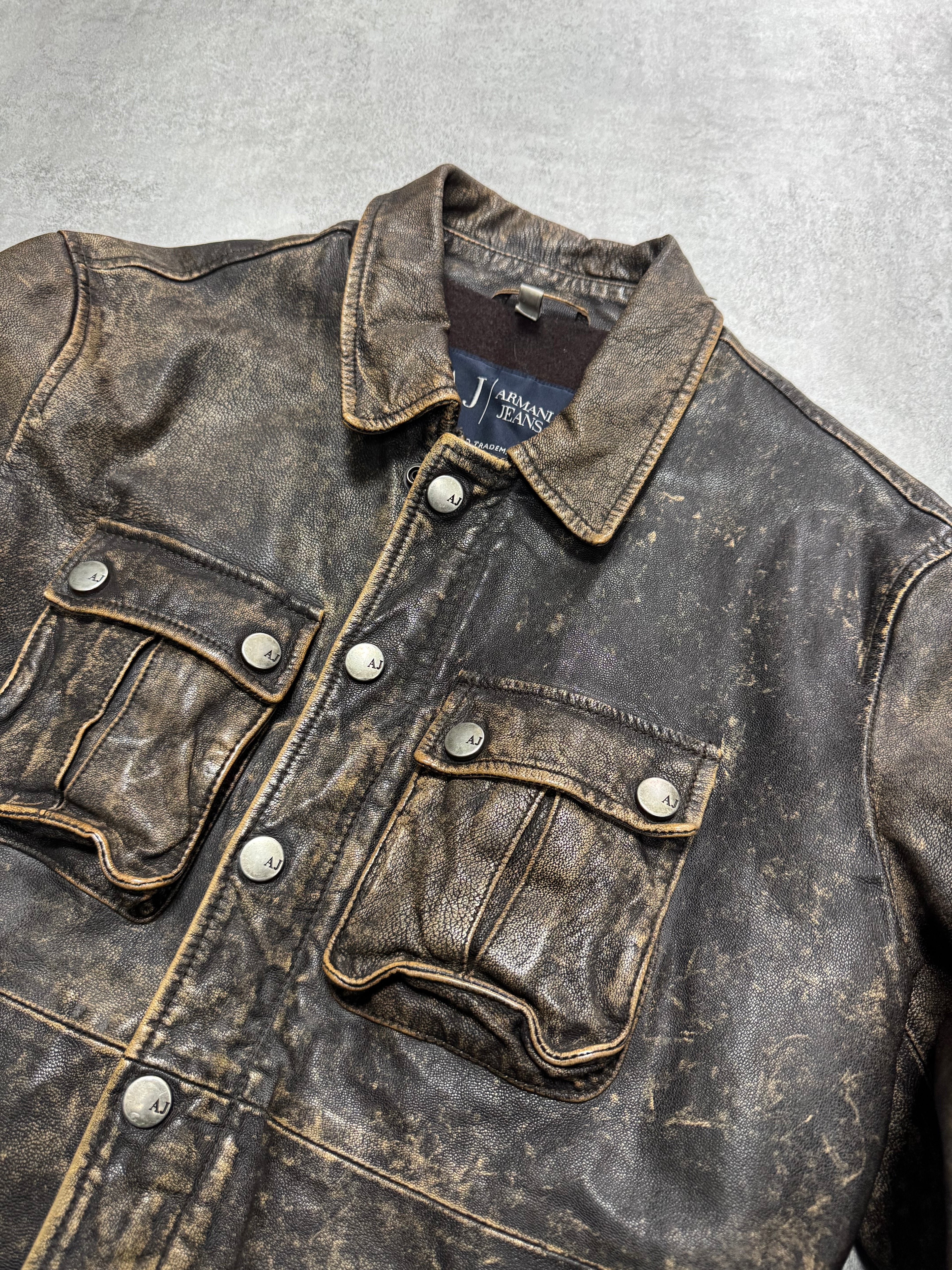 2000s Armani Brown Aged Leather Jacket