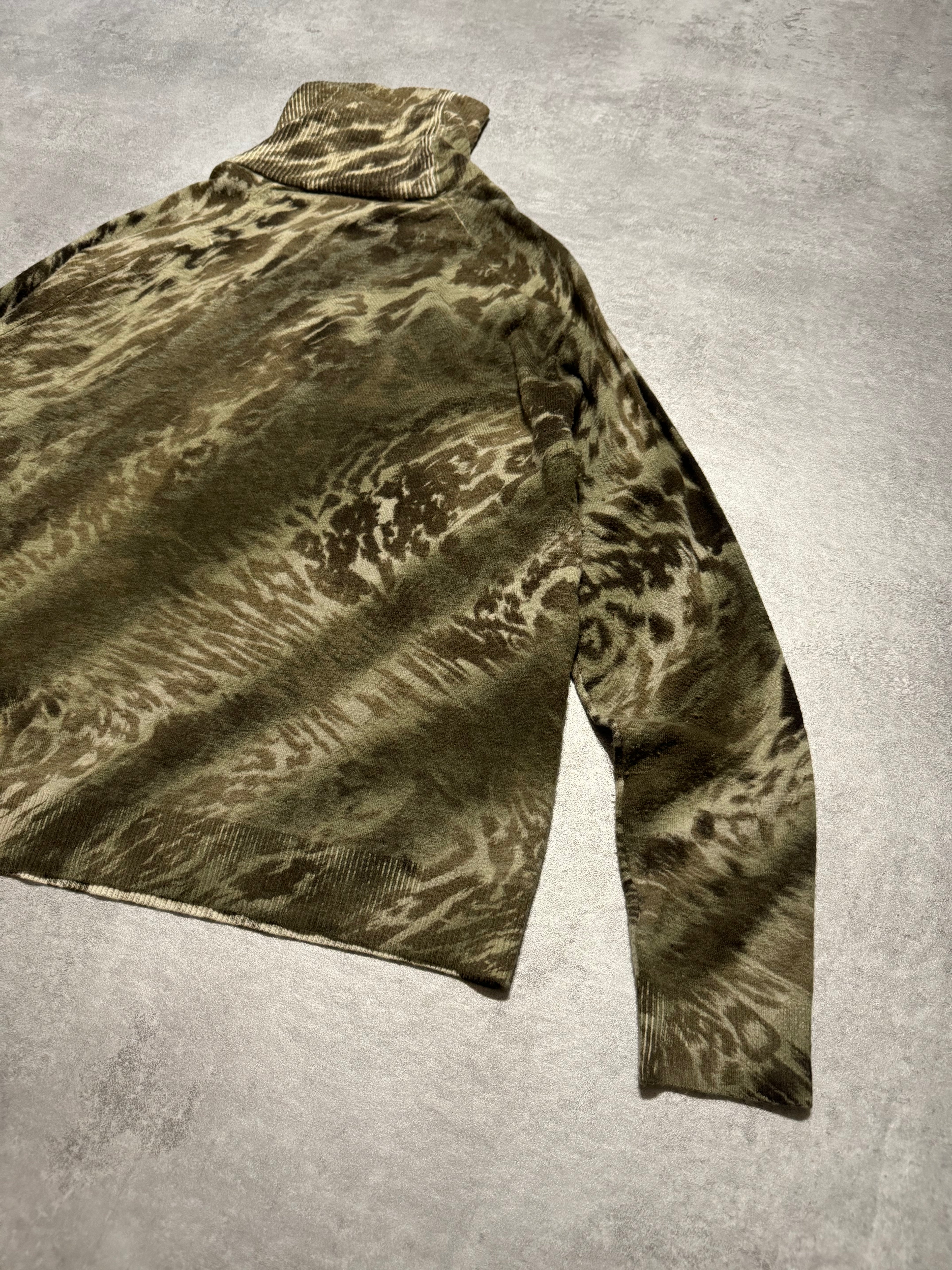 2000s Roberto Cavalli Green Camo Effect Turtleneck Sweater (S) - 4