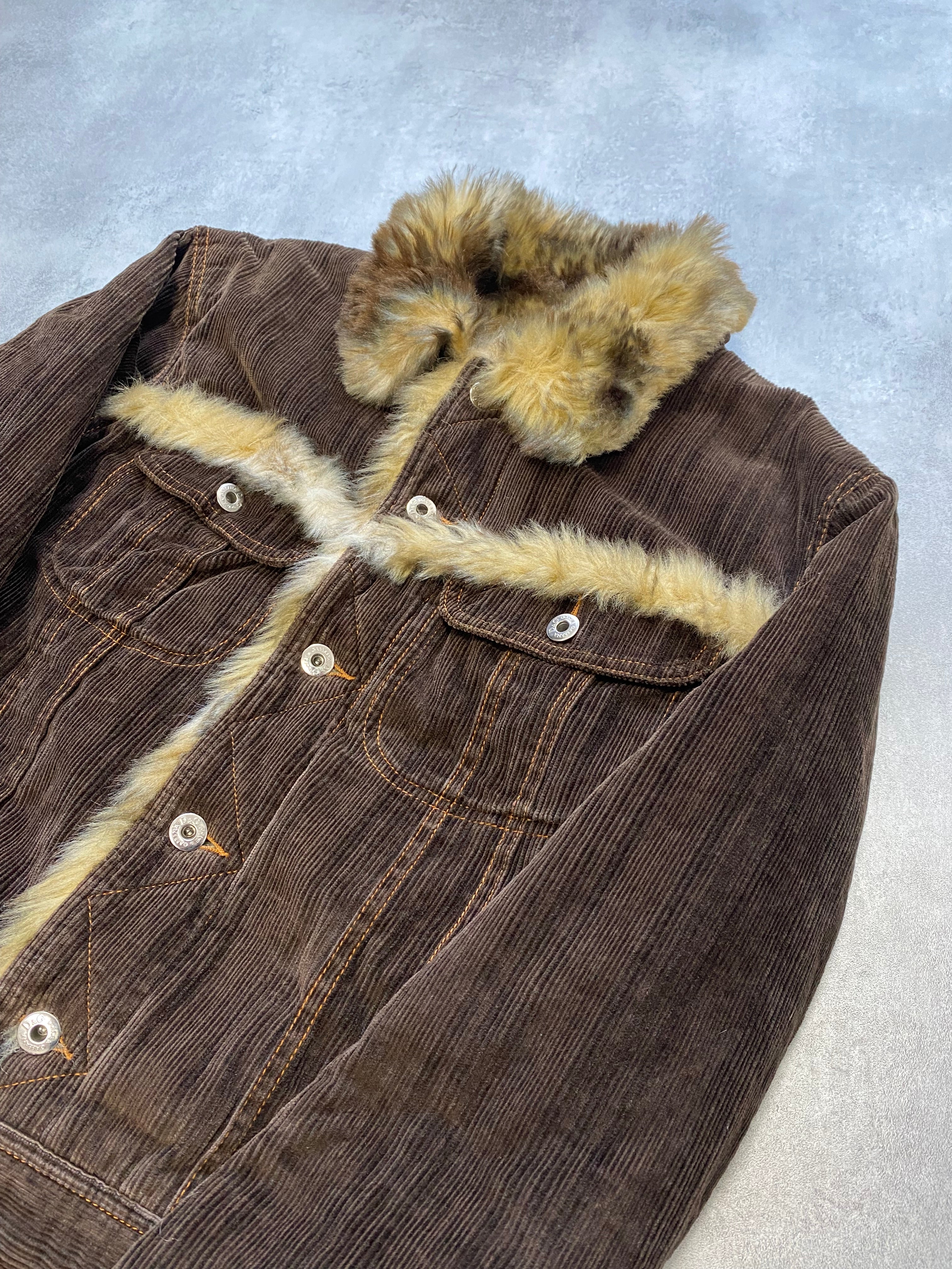 FW2001 Dolce & Gabbana Fur Striped Corduroy Jacket (S/M)