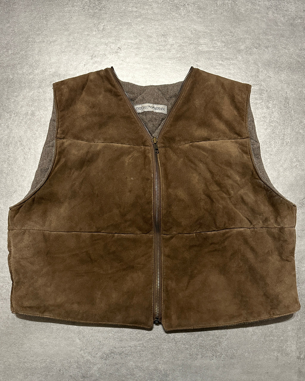 1990s Emporio Armani Suede Brown Leather Vest