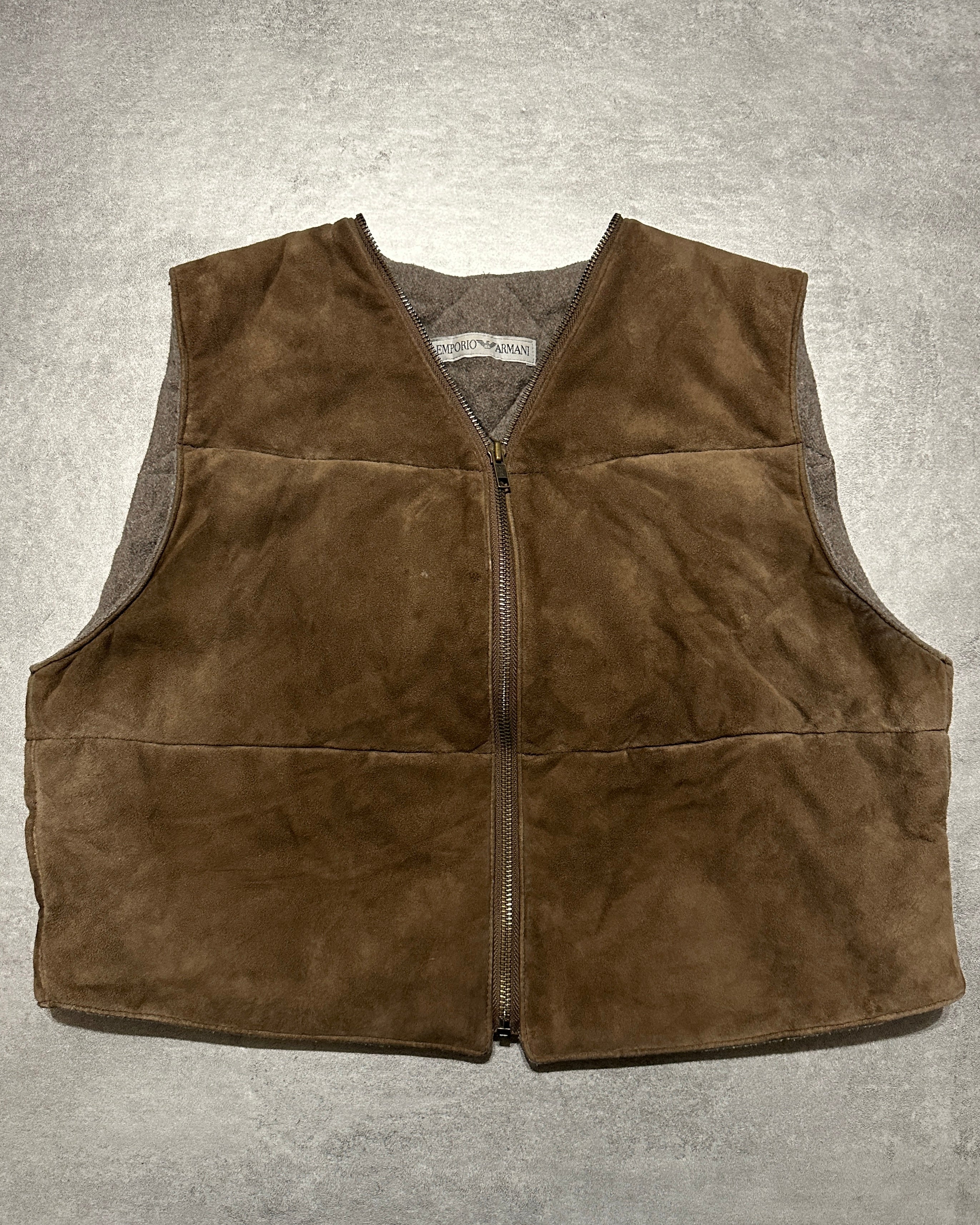 1990s Emporio Armani Suede Brown Leather Vest