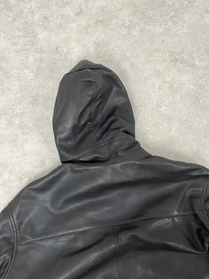 Maison Martin Margiela 3 Zips Hooded Black Leather Jacket NmnuwVW 6